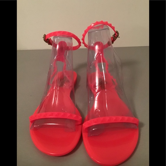 neon pink jelly sandals